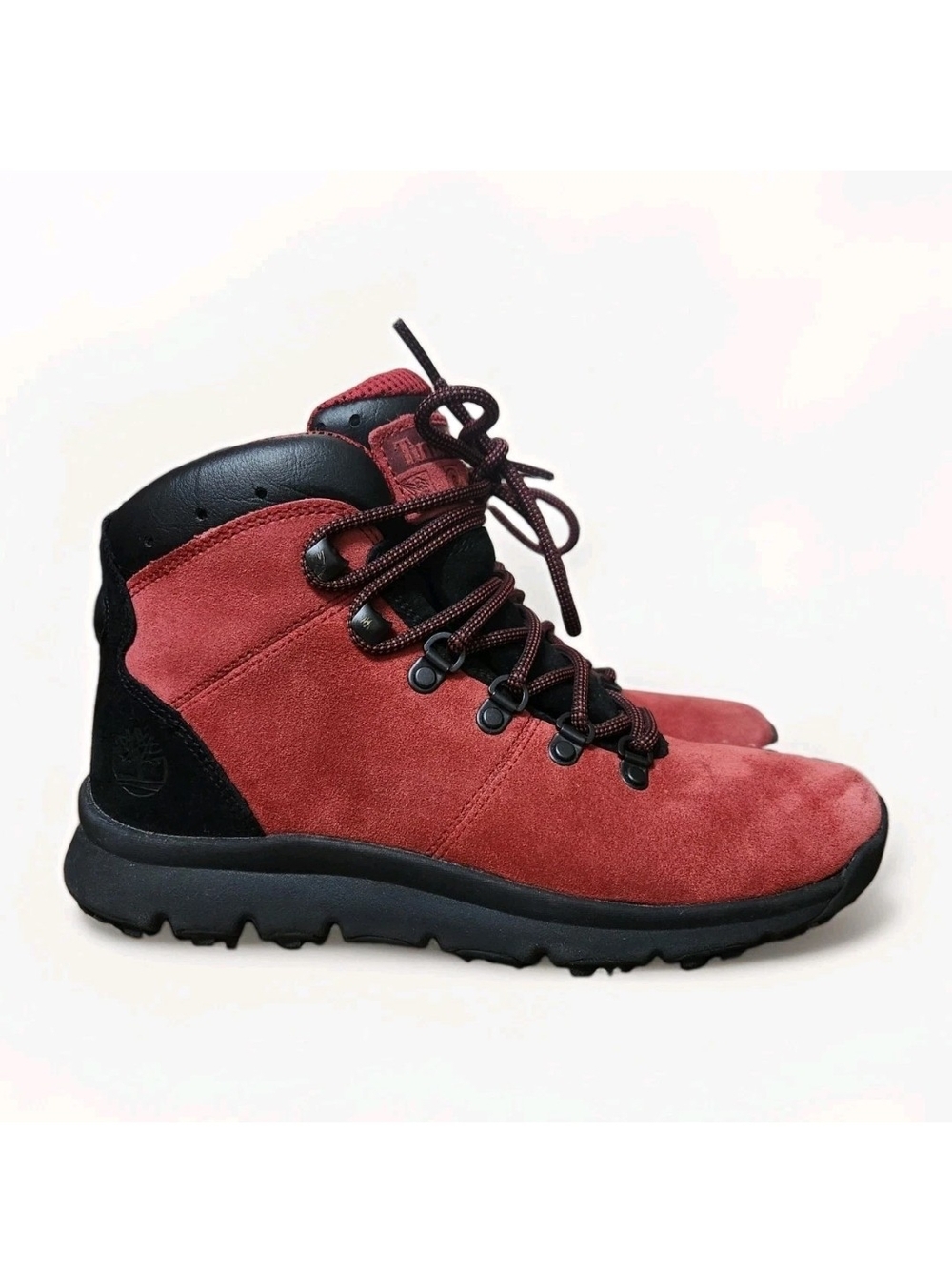 Timberland World Hiker Mid Boot Men Size 7 Red Suede Hiking Sneakers A1RBE